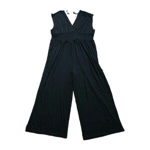Old Navy Romper Overall XXL 2XL Black Wide Leg Elastic Waist Cinched V Neck New